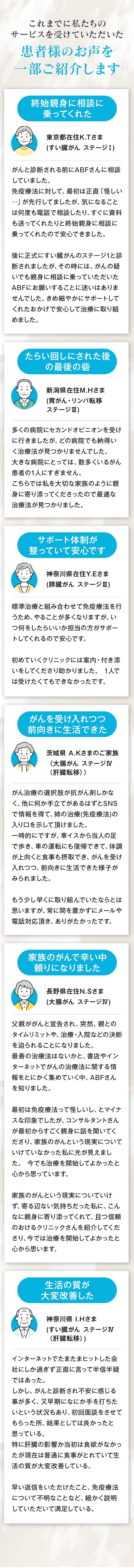 患者様のお声を一部ご紹介します